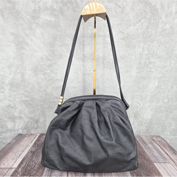 HOBO Adalyn Frame Shoulder Bag Black Leather Soft Hinge Close Boho Single Strap - Picture 2 of 15